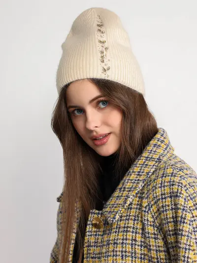 Шапка-бини двойная со стразами в ассортименте